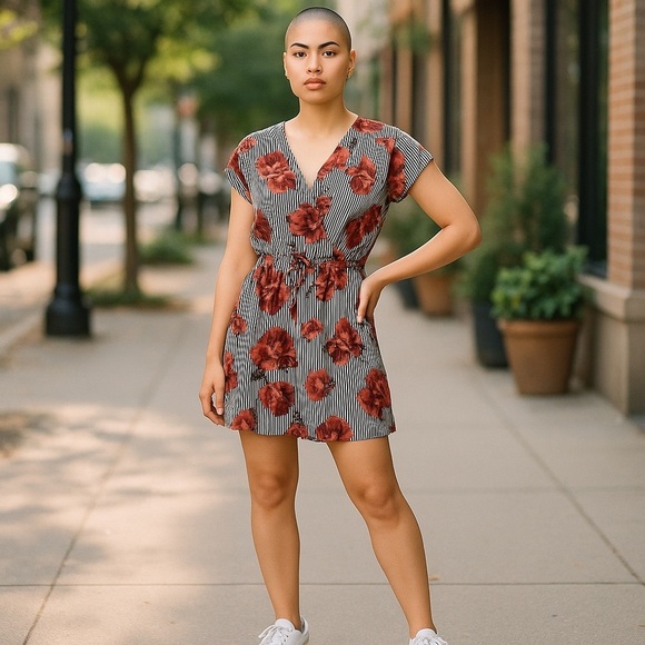 Speed Control Dresses & Skirts - Speed Control New York zipper front striped floral dress. Brass hardware